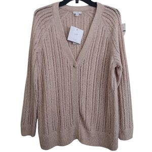 J. Jill Light Beige V-Neck Women's Cardigan Sweater Size Small